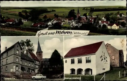 Ak Mehren im Westerwald, Totale, Kirche, Gemeindehaus