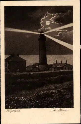 Ak Helgoland, Leuchtturm bei Nacht, Mond