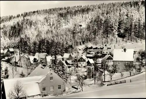 Ak Pobershau Marienberg im Erzgebirge, Ortsansicht im Schnee