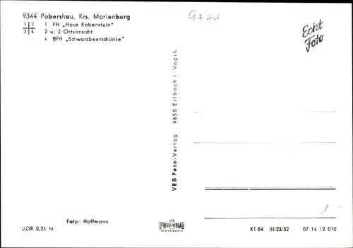 Ak Pobershau Marienberg im Erzgebirge, FH Haus Katzenstein, Ortsansicht, BFH Schwarzbeerschänke