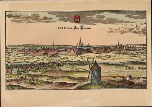 Künstler Ak Merian, M., Hannover in Niedersachsen, Gesamtansicht, 1654