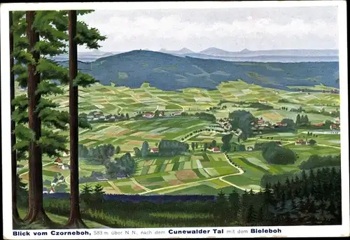 Ak Cunewalde Sachsen, Blick vom Czorneboh, Cunewalder Tal mit dem Bieleboh
