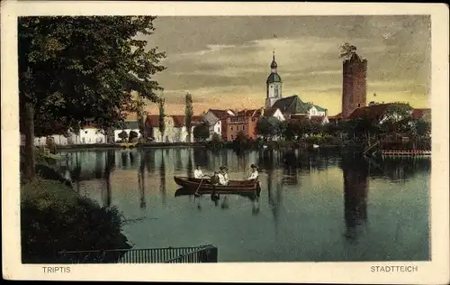 Ak Triptis in Thüringen, Kirche, Schlossturm, Stadtteich