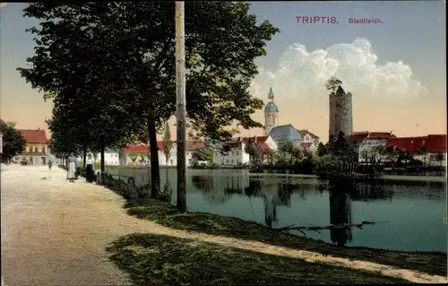 Ak Triptis in Thüringen, Kirche, Schlossturm, Stadtteich