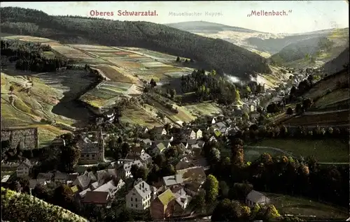 Ak Mellenbach Glasbach im Schwarzatal, Blick auf den Ort, Meuselbacher Kuppel