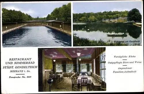 Ak Meerane in Sachsen, Restaurant und Sommerbad Städt. Gondelteich, Restaurant