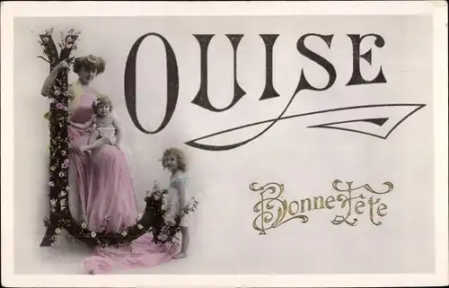 Buchstaben Ak Vorname Louise, Bonne Fete, Frau mit zwei Kindern