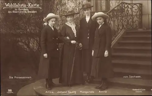 Ak Prinz Johann Georg von Sachsen, Prinzessinnen Alice, Margarete und Anna, Albertverein