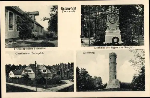 Ak Entenpfuhl Pferdsfeld im Hunsrück Bad Sobernheim an der Nahe, Altenburg, Denkmal des Jägers