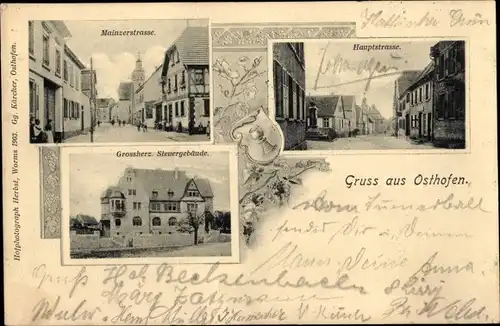 Ak Osthofen in Rheinhessen, Hauptstraße, Mainzerstraße, Grossherz. Steuergebäude