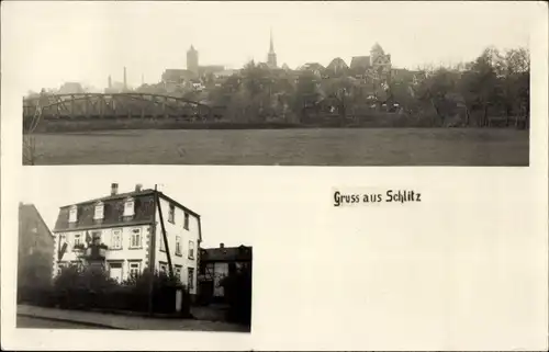 Ak Schlitz in Hessen, Totalansicht, Brücke, Villa