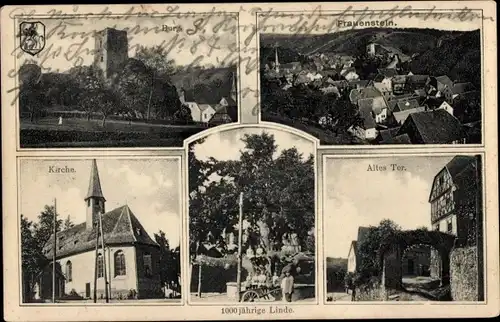 Ak Wiesbaden in Hessen, 1000jährige Linde, Frauenstein, Burg, Kirche, Tor