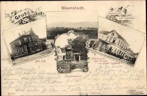 Ak Eberstadt Darmstadt in Hessen, Restaurant zur Traube, Post, Kriegerdenkmal