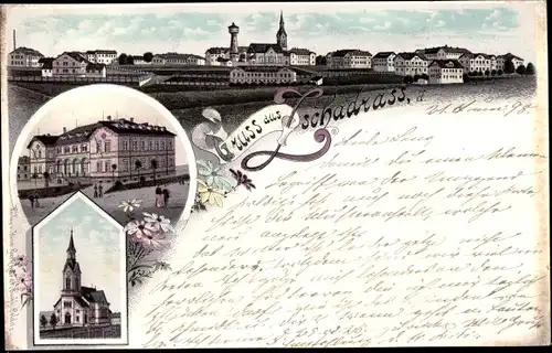 Litho Zschadraß Zschadrass Colditz in Sachsen, Kirche, Gesamtansicht