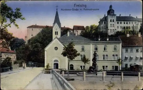 Ak Freising in Oberbayern, Münchener Straße mit Mohrenbrunnen