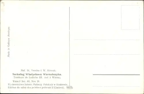 Künstler Ak Kossak, W., Kraków Krakau Polen, Sarkofag Wladyslawa Warnenczyka