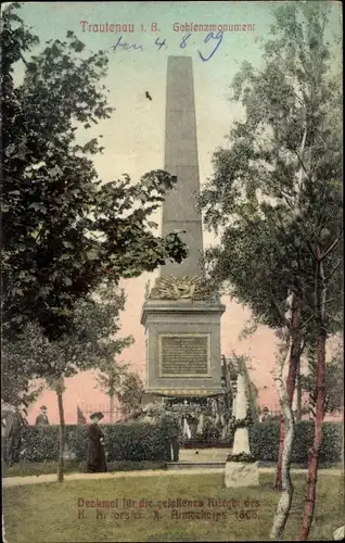 Ak Trutnov Trautenau Riesengebirge Region Königgrätz, Gablenzmonument, KuK Kriegerdenkmal