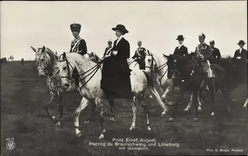 Ak Herzog Ernst August von Braunschweig, Prinzessin Victoria Luise von Preußen, Pferde