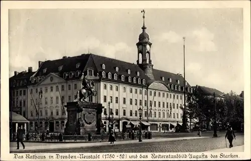 Ak Dresden Neustadt, Rathaus, Reiterstandbild August des Starken