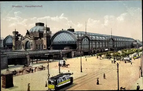 Ak Dresden Altstadt Seevorstadt, Hauptbahnhof, Straßenbahn