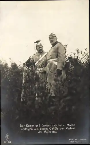 Ak Kaiser Wilhelm II. und Generalstabschef von Moltke verfolgen Verlauf eines Gefechtes