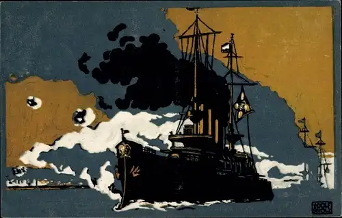 Künstler Ak Scholz, Adolf, Deutsches Kriegsschiff auf See, Sammlung Deutsches Rotes Kreuz