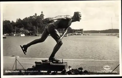 Ak Saltsjöbaden Schweden, Skridskoakaren