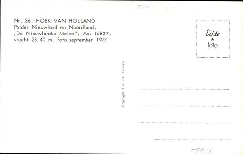 Ak Hoek van Holland Rotterdam Südholland Niederlande, De Nieuwlandse Molen