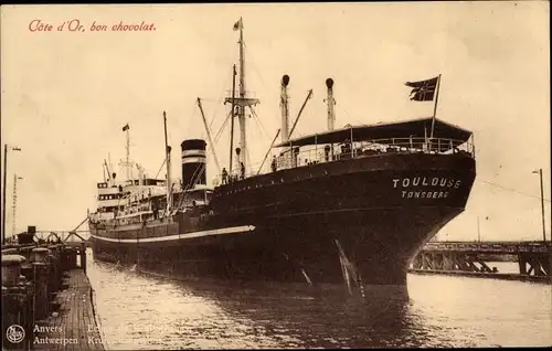 Ak Antwerpen Anvers Flandern, Dampfer Toulouse im Hafen, Fährschiff