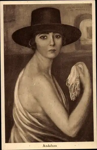 Künstler Ak De Torres, Romero, Andaluza, Portrait einer Frau in spanischer Tracht