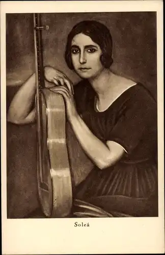 Künstler Ak Solea, Portrait einer Frau mit Gitarre