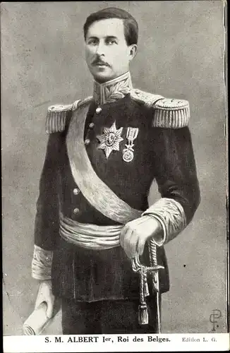Ak König Albert I von Belgien, Portrait in Uniform