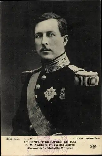 Ak Albert I., Roi des Belges, Decore de la Medaille Militaire, Portrait
