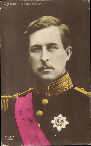 Ak König Albert I von Belgien, Portrait in Uniform, Orden