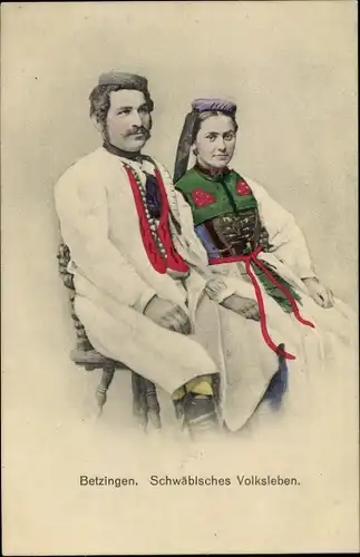 Ak Schwäbisches Volksleben, Trachten aus Betzingen, Ehepaar