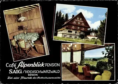 Ak Saig Lenzkirch im Schwarzwald, Cafe-Pension Alpenblick, Speiseraum, Terrasse