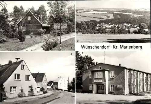 Ak Wünschendorf Lengefeld im Erzgebirge Sachsen, Jagdhütte, Jahnhalle Dorfklub-Gaststätte