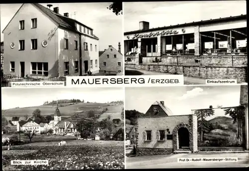 Ak Mauersberg Großrückerswalde im Erzgebirge, Kindergarten, Kirche, Rudolf Mauersberger Stiftung