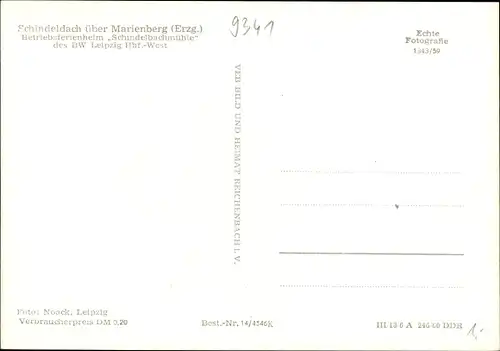 Ak Schindeldach Marienberg, Betriebsferienheim Schindelbachmühle