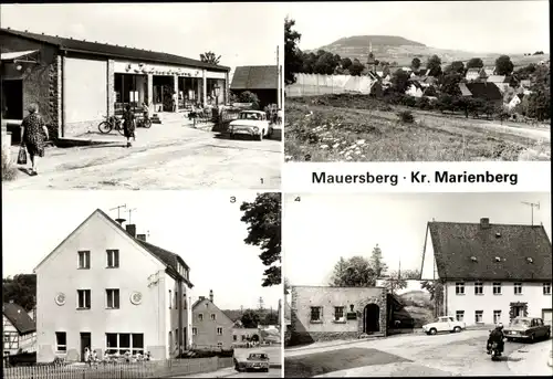 Ak Mauersberg Großrückerswalde im Erzgebirge, Konsum-Kaufstätte, Kindergarten, Teilansicht