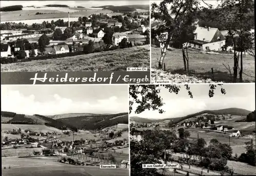 Ak Heidersdorf im Erzgebirge, Blick auf den Ort, Ferienheim, Eisenzeche, Blick zum Gasthof Flöhatal