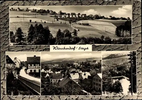 Ak Wünschendorf Lengefeld im Erzgebirge Sachsen, Panorama, Brücke, Gewässer