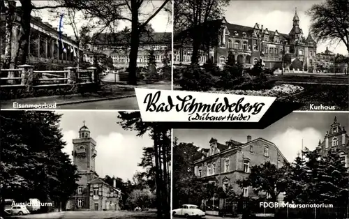 Ak Bad Schmiedeberg in der Dübener Heide, Eisenmoorbad, Kurhaus, Aussichtsturm, FDGB-Moorsanat.