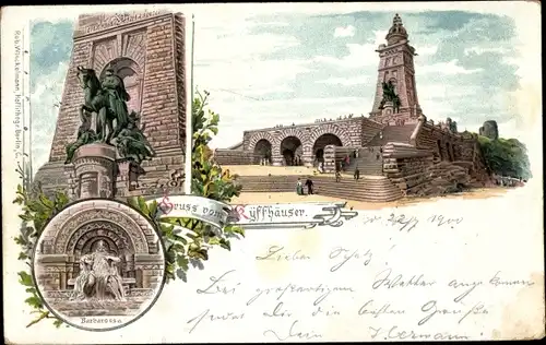 Litho Steinthaleben Kyffhäuserland in Thüringen, Kaiser Wilhelm Denkmal, Barbarossa