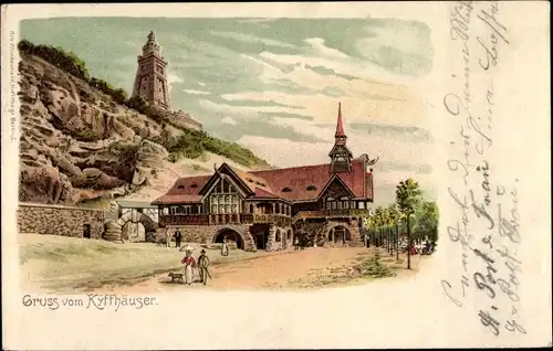 Litho Kyffhäuser Deutschland, Kyffhäuser Denkmal, Gasthaus