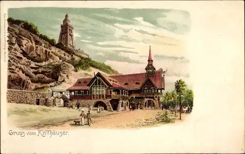 Litho Kyffhäuser Deutschland, Kyffhäuser Denkmal, Gasthaus