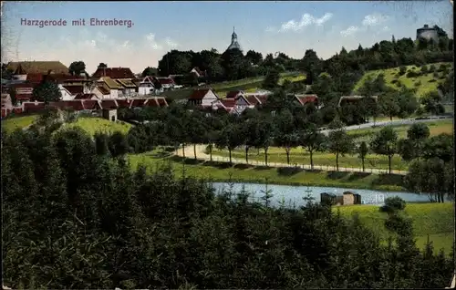 Ak Harzgerode am Harz, Ortsansicht mit Ehrenberg