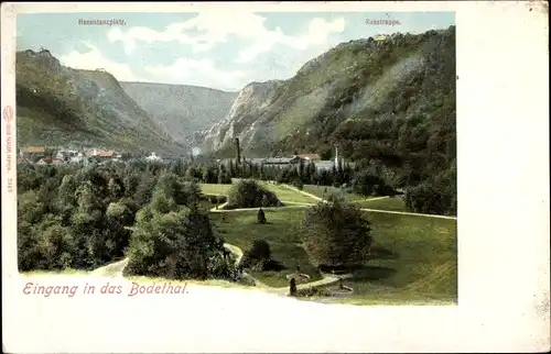 Ak Treseburg Thale im Harz, Hexentanzplatz, Eingang ins Bodetal, Rosstrappe
