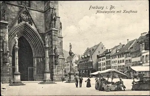 Ak Freiburg im Breisgau, Münsterplatz mit Kaufhaus