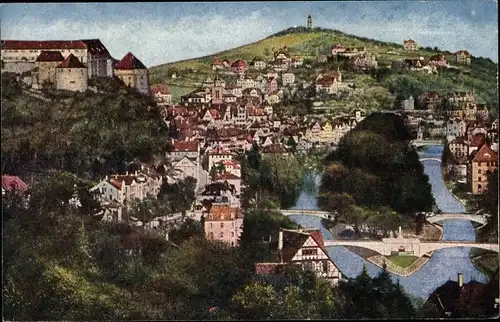 Ak Tübingen am Neckar, Teilansicht von Westen, Flusspartie